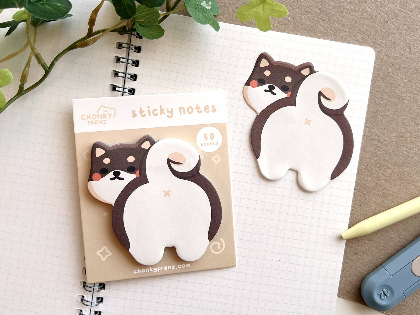 Black Shiba Butt Die-Cut Sticky Notes