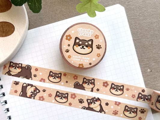 Black Shiba Flowers Washi Tape