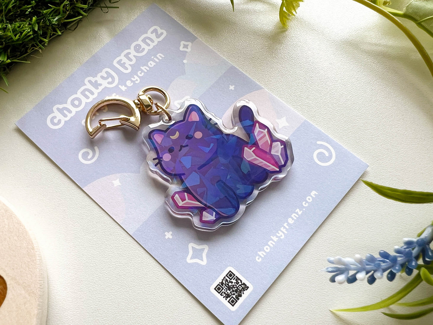 Cat Crystals Acrylic Holographic Keychain