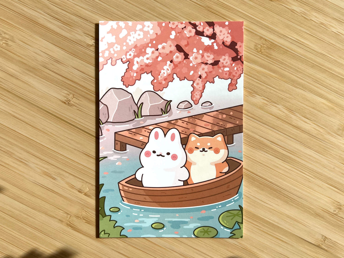 Cherry Blossom Lake Art Print 4x6" Postcard