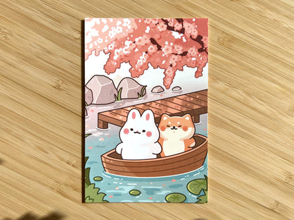 Cherry Blossom Lake Art Print 4x6" Postcard