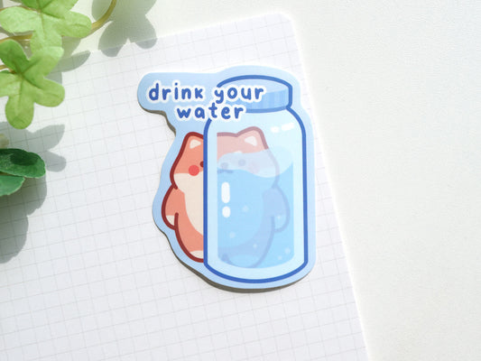 Drink Your Water Shiba Sticker