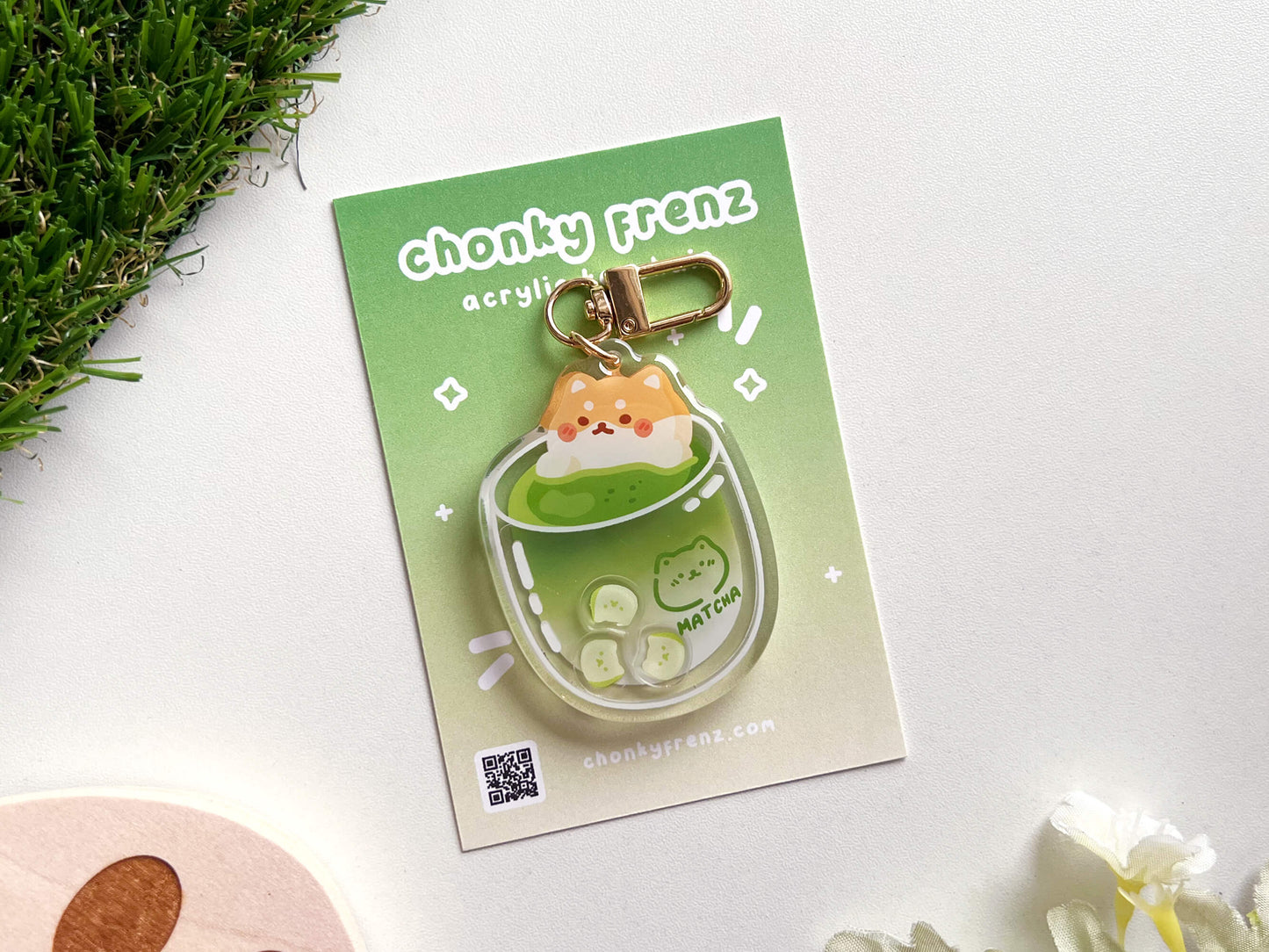 Matcha Shiba Acrylic Shaker Keychain