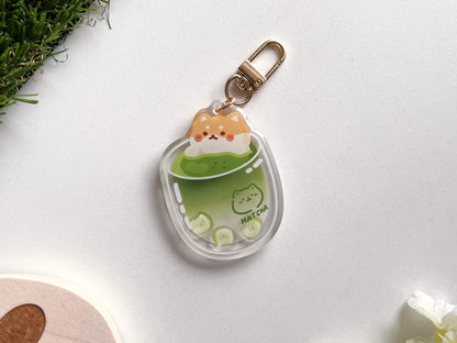 Matcha Shiba Acrylic Shaker Keychain
