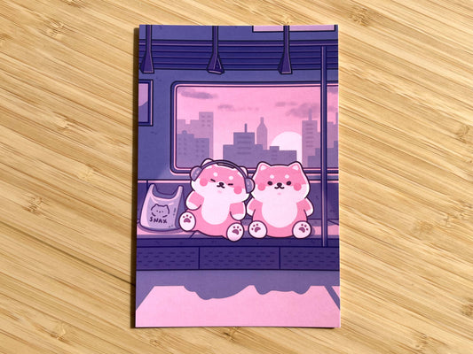 Shiba Sunset Train Art Print 4x6" Postcard