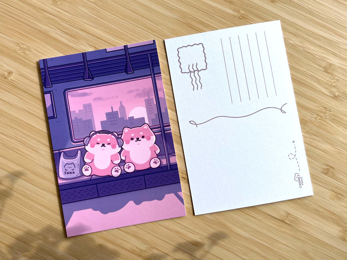 Shiba Sunset Train Art Print 4x6" Postcard
