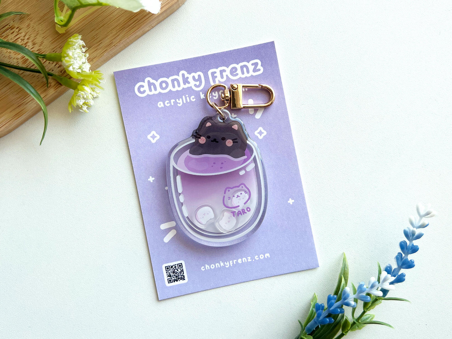 Taro Cat Acrylic Shaker Keychain