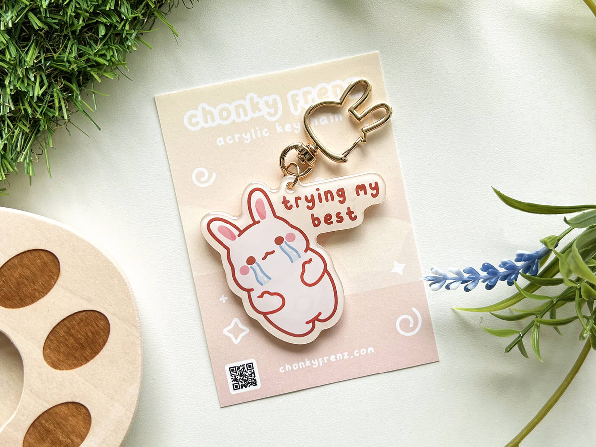 Tries Keychain Trying My Best Acrylic Keychain – Chonky Frenz